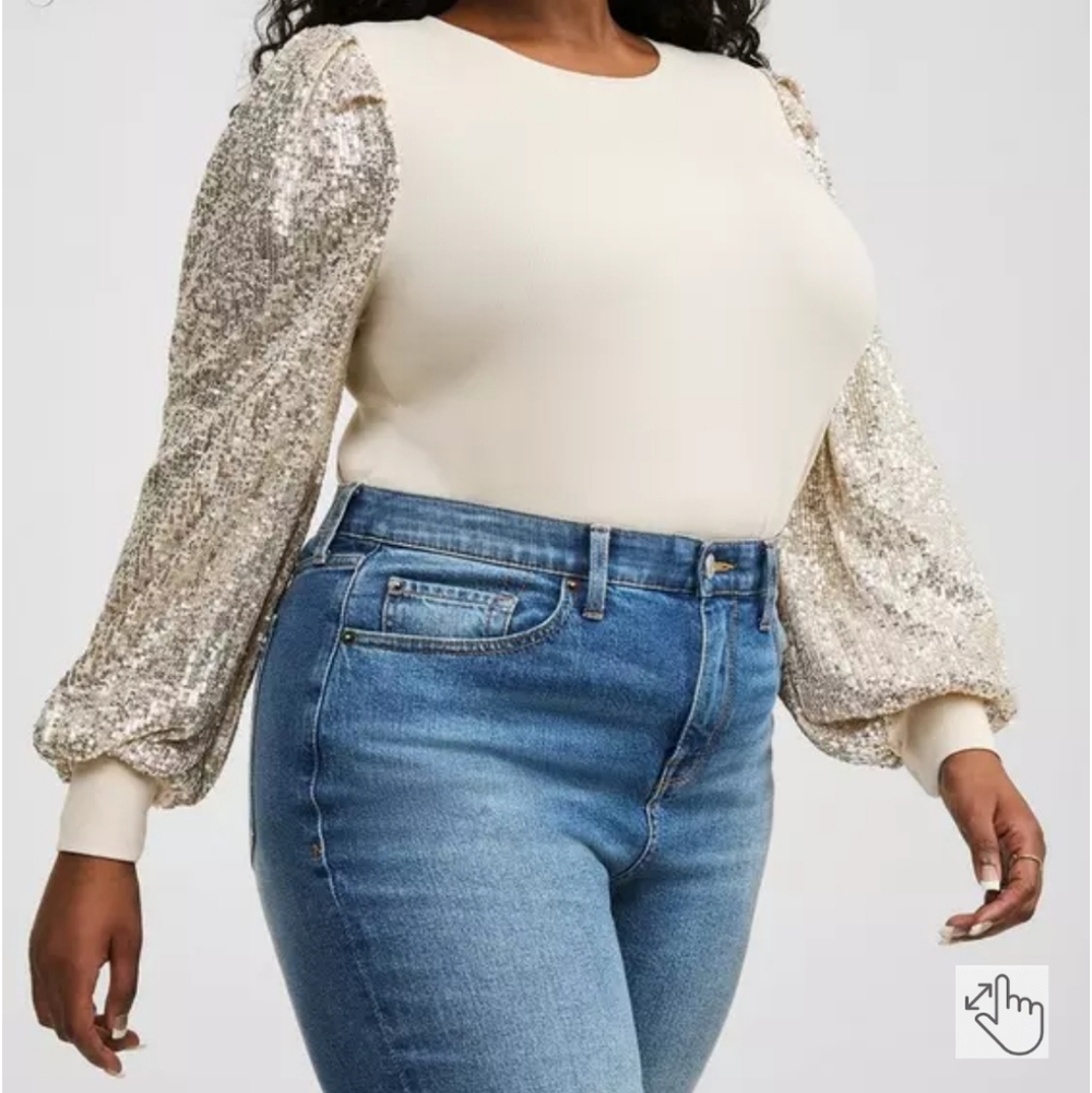 Torrid Cream Sequin Sleeve Blouse - Picture 2 of 11